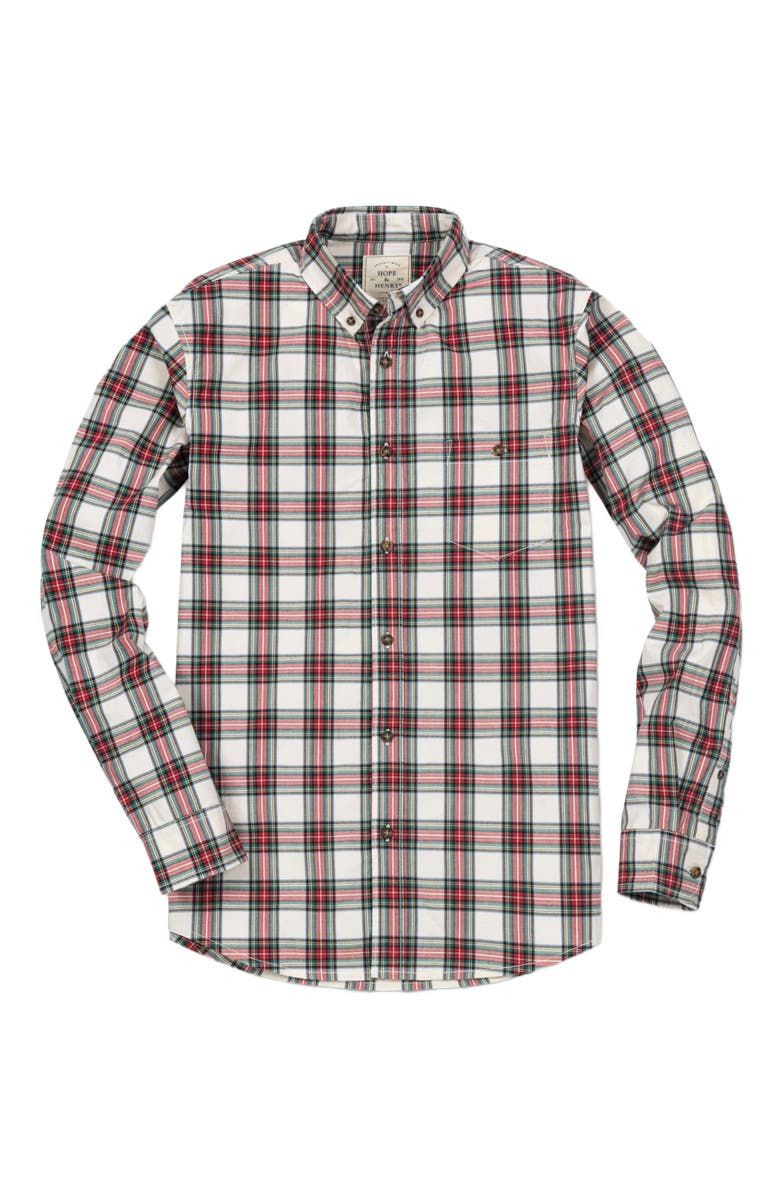 Hope & Henry Men's Organic Stretch Poplin Shirt, Alternate, color, Ivory Holiday Tartan