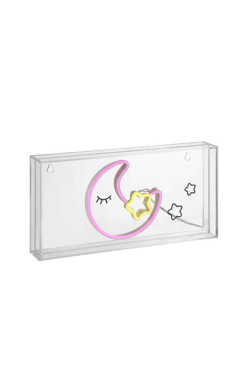 JONATHAN Y Moon Contemporary Glam Acrylic Box USB Operated LED Neon Light, Main, color, Pink/Yellow