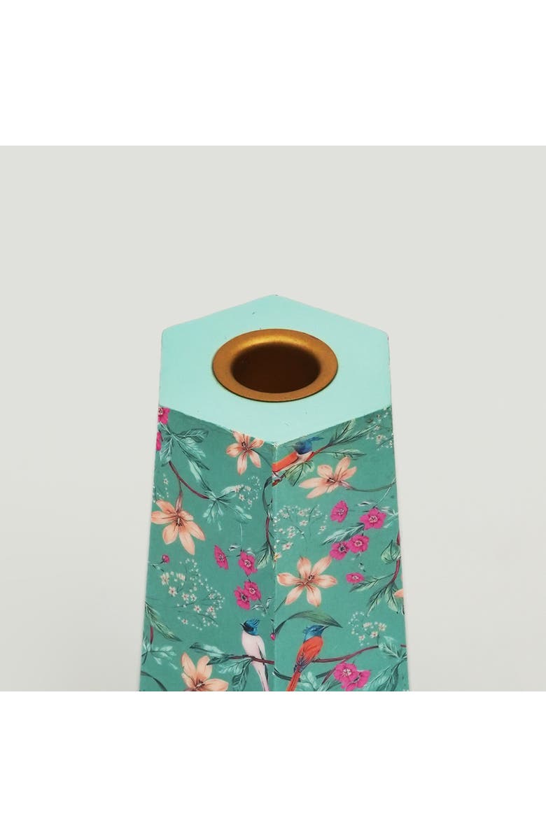 Mela Artisans Aqua Flora Hexagonal Candleholders, Alternate, color, Aqua Flora