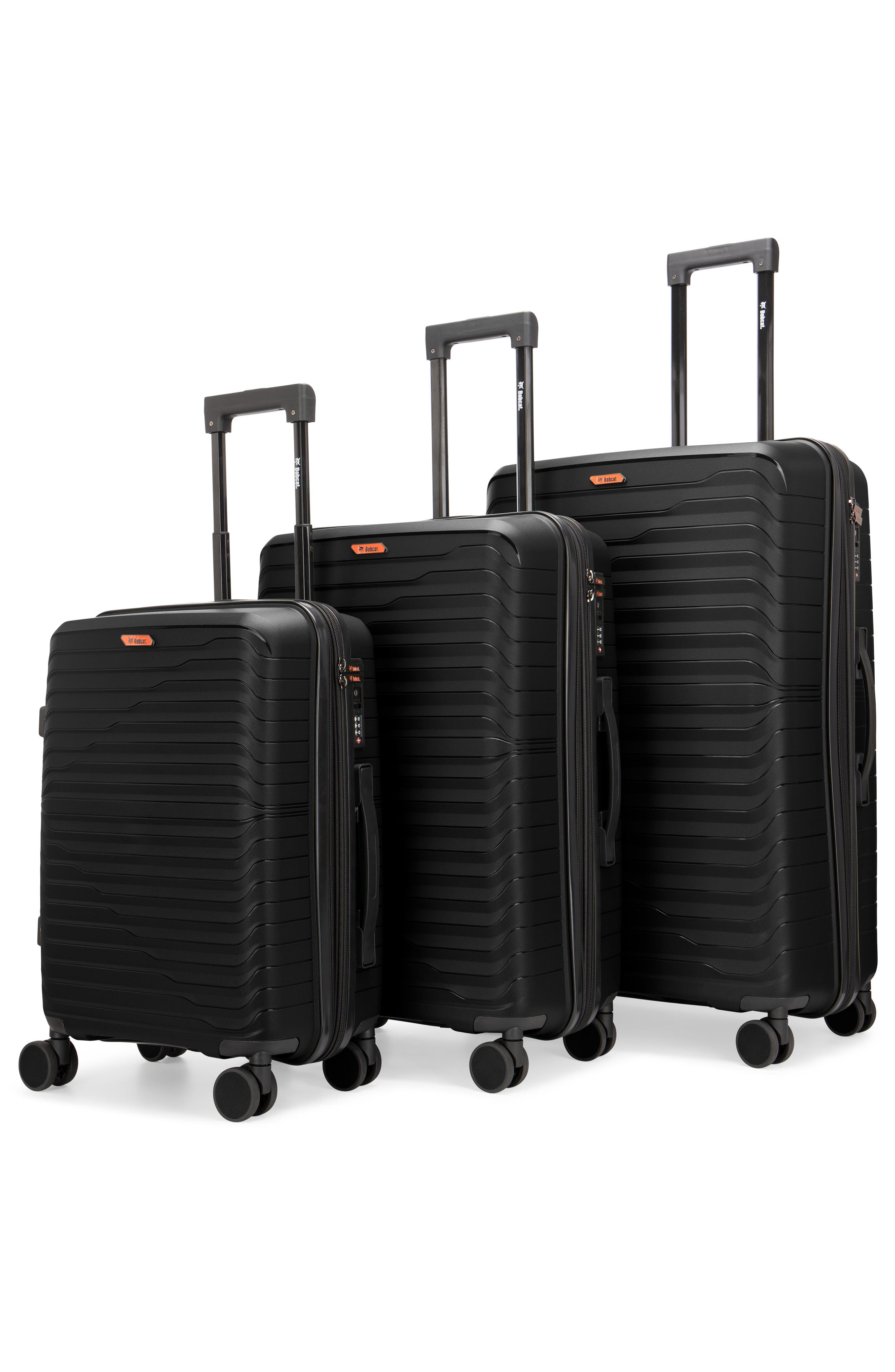 Bobcat Excavator 3 Piece Expandable Spinner Luggage Set with TSA Lock, Alternate, color, Black