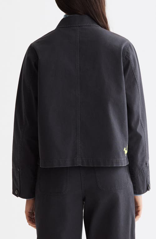 Scotch & Soda Washed Embroidery Detail Cotton Workwear Jacket In Black