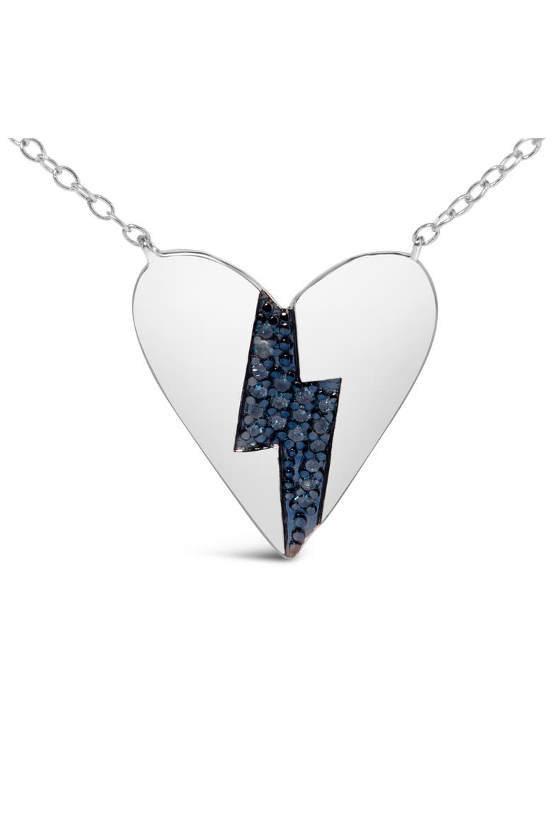 .925 Sterling Silver Blue Diamond Broken Heart Pendant Necklace, Alternate, color, White