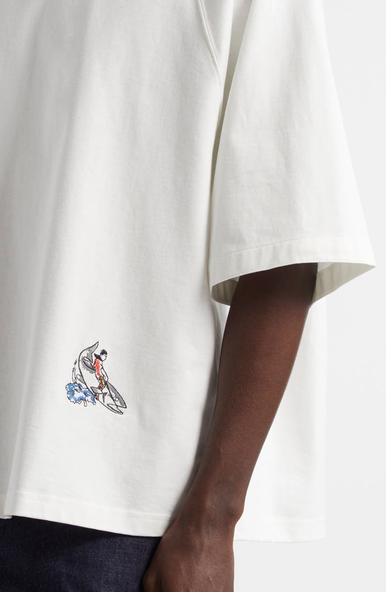 Bottega Veneta Whale Embroidered Oversize Cotton Jersey T-Shirt, Alternate, color, 9071 Chalk