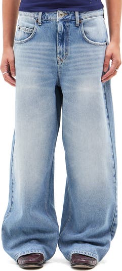 ★DRAW FIT★ Semi Low Rise Wide Jeans [LIGHT BLUE] Low-Rise Baggy Wide Leg Jean