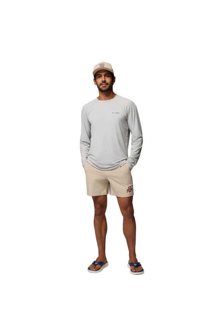 Men's Columbia  Natural Ohio State Buckeyes PFG Terminal Roamer™ Omni-Shade™ Stretch Shorts, Alternate, color, Natural