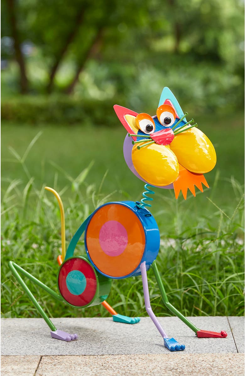 Glitzhome Metal Novelty Puppy or Cat Garden Statues, Alternate, color, Blue