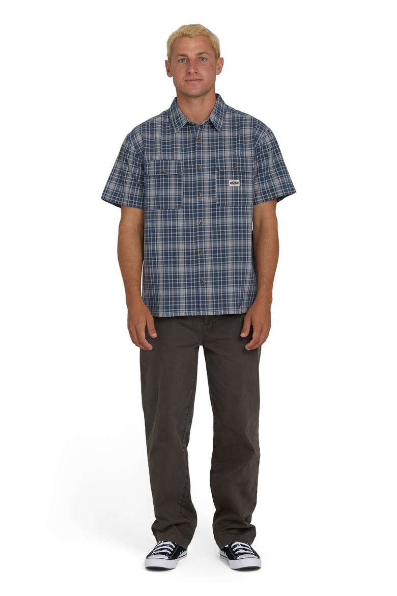 Bad Dog Plaid Short Sleeve Cotton Button-Up Shirt, Alternate, color, DARK DENIM