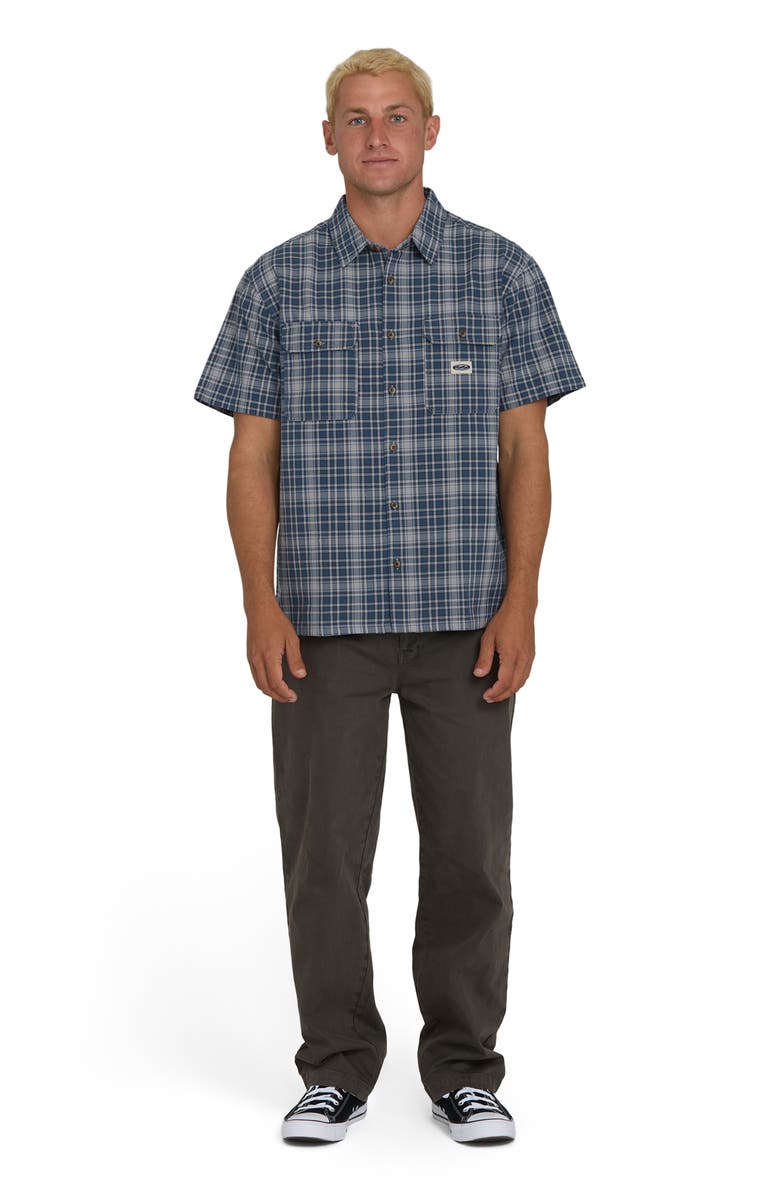 Billabong Bad Dog Plaid Short Sleeve Cotton Button-Up Shirt, Alternate, color, Dark Denim