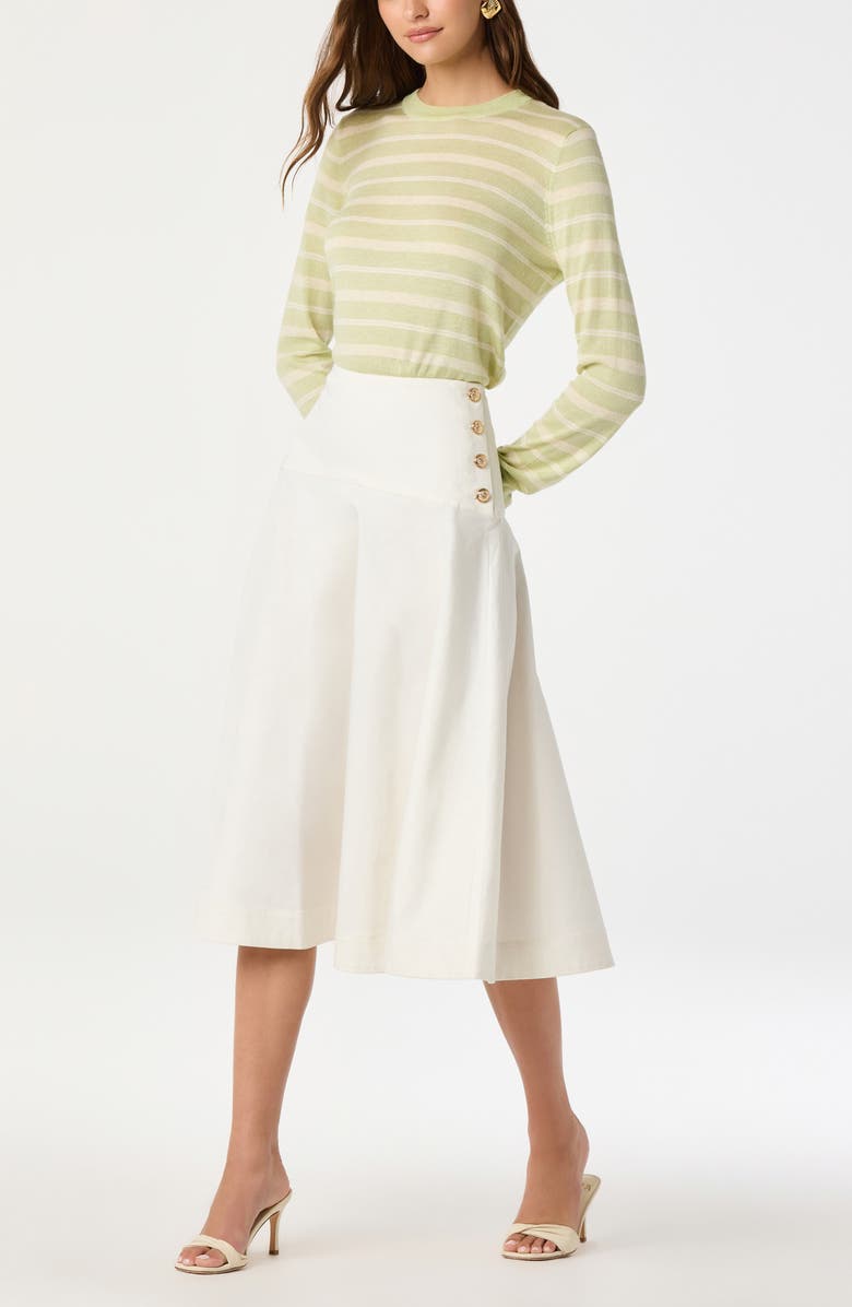 ASTR the Label Drop Waist Stretch Cotton Midi Skirt, Alternate, color, Off White