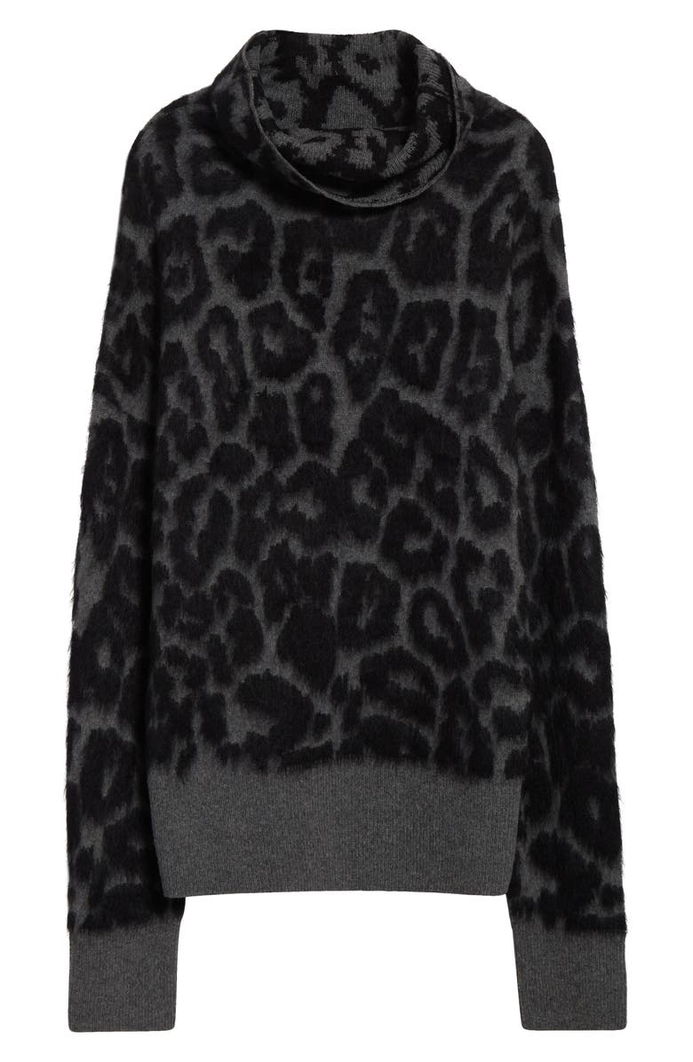 Stella McCartney Leopard Jacquard Virgin Wool Funnel Neck Sweater, Alternate, color, 1010 - Black/ Grey