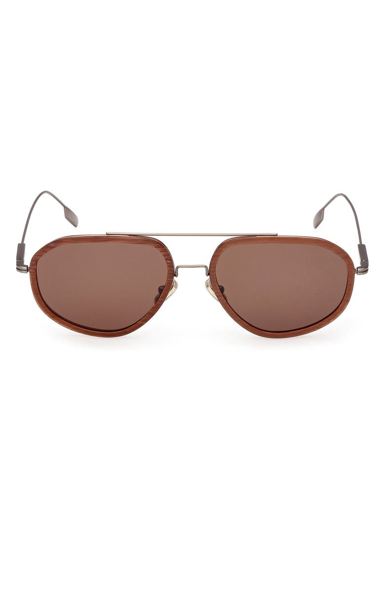 ZEGNA 56mm Geometric Sunglasses, Main, color, Aniline And Foliage / Brown