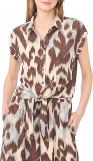 Halogen® Printed Button-Up Top