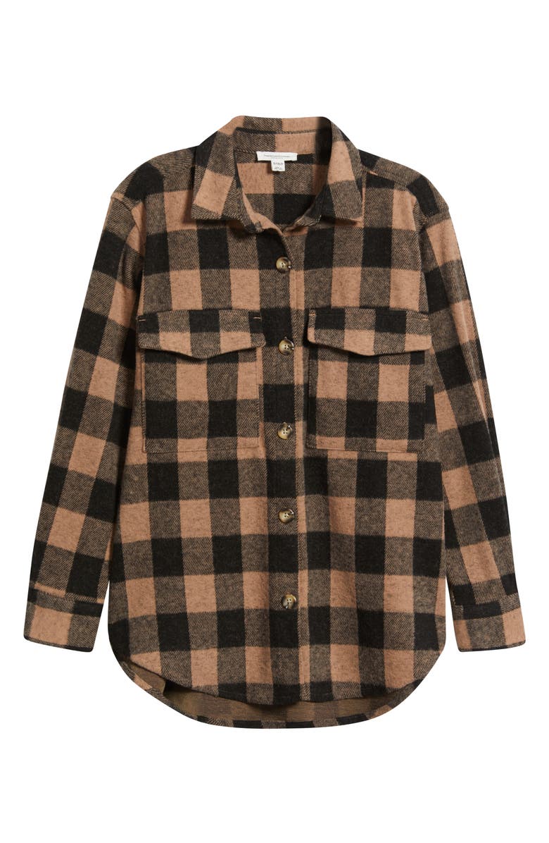 beachlunchlounge Taelyn Buffalo Plaid Oversize Button-Up Shirt, Alternate, color, Tan/ Black