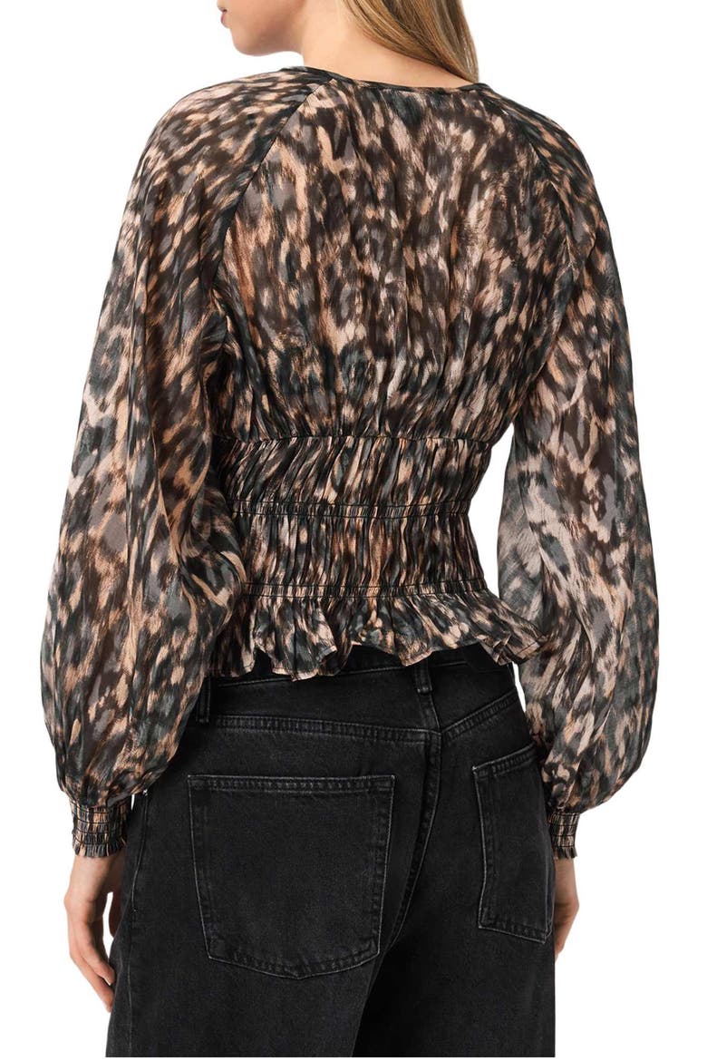 Cern Print Smocked Top, Alternate, color, PROWL GOLDEN BROWN