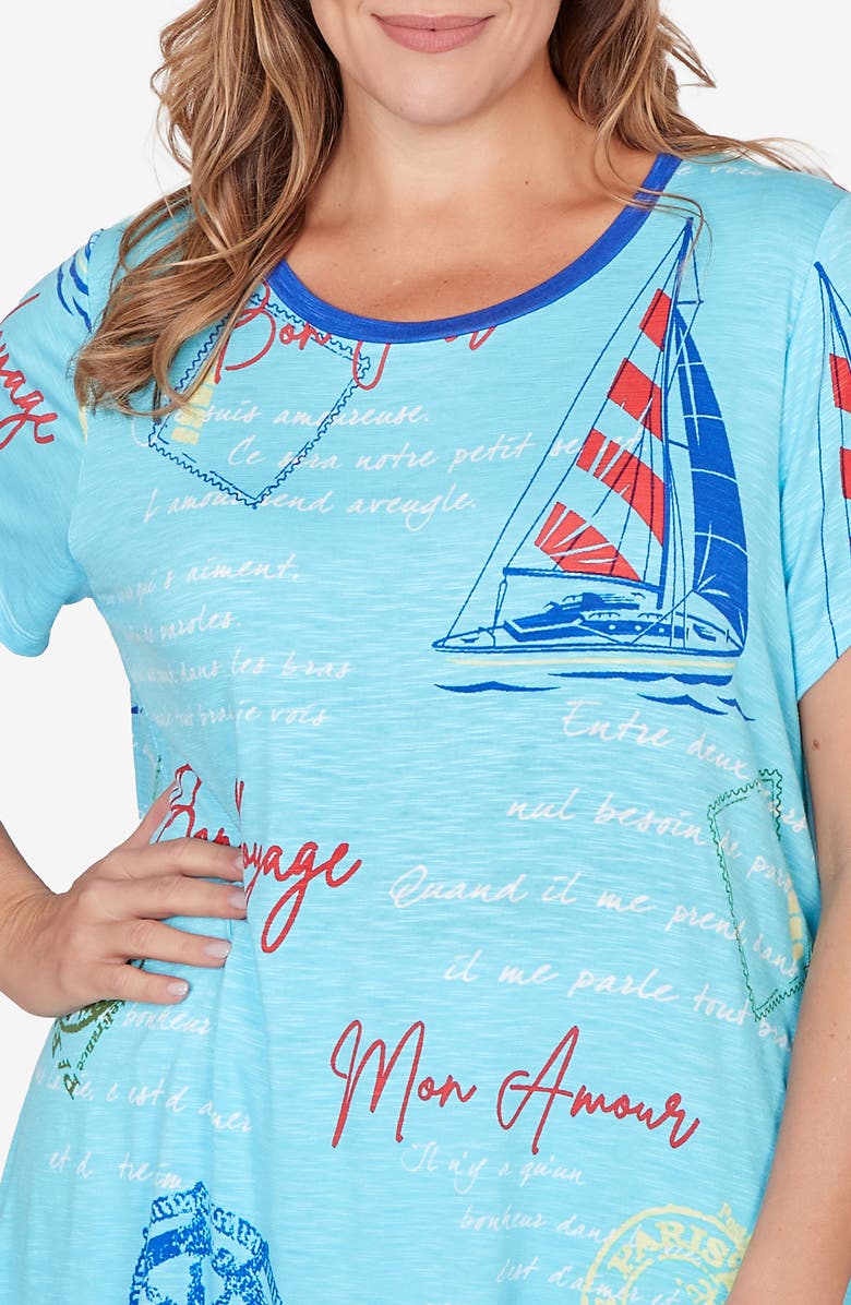 RUBY RD Bon Voyage Print T-Shirt, Alternate, color, Aruba Blue Multi