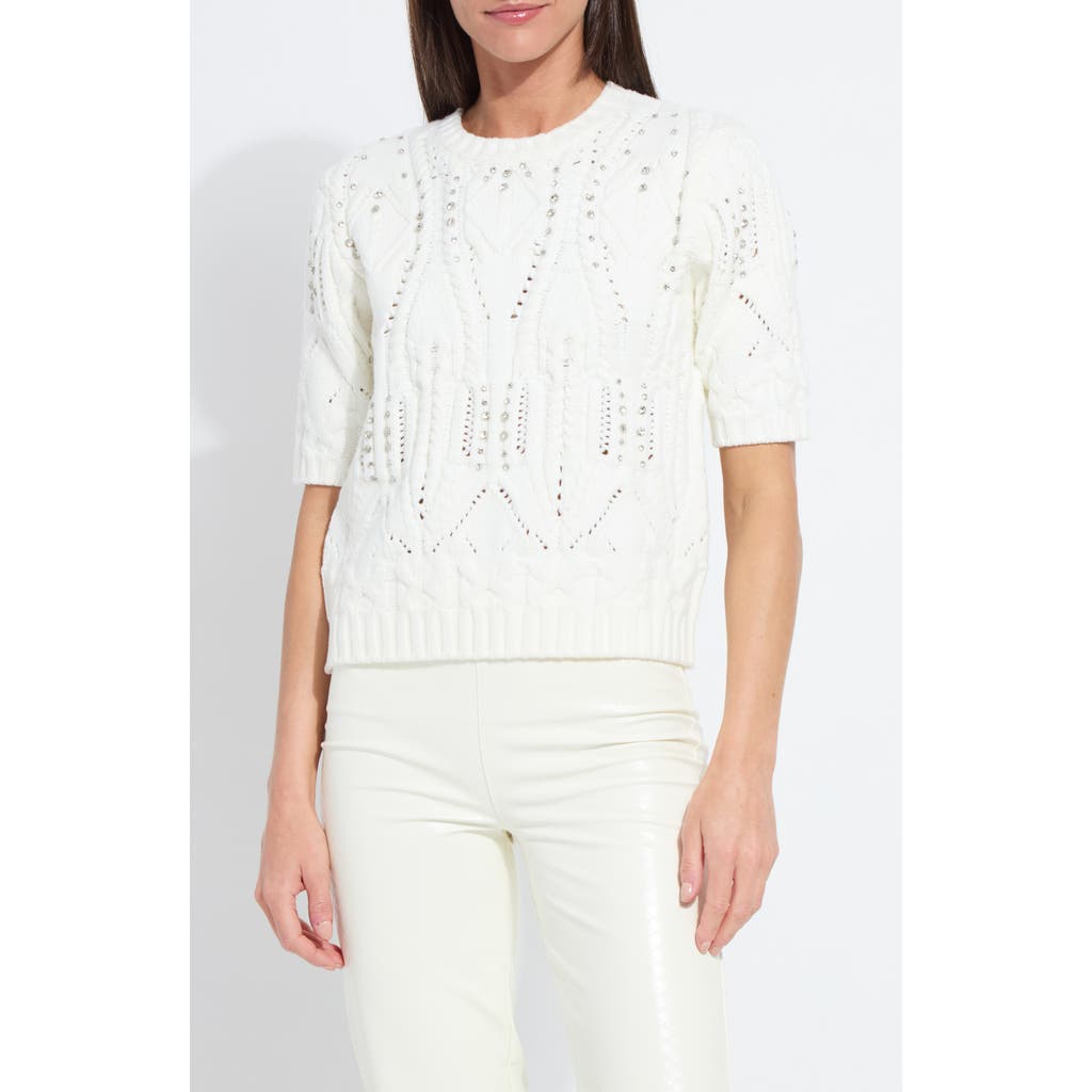 Lyssé Lysse Hadley Crystal Embellished Short Sleeve Sweater In White
