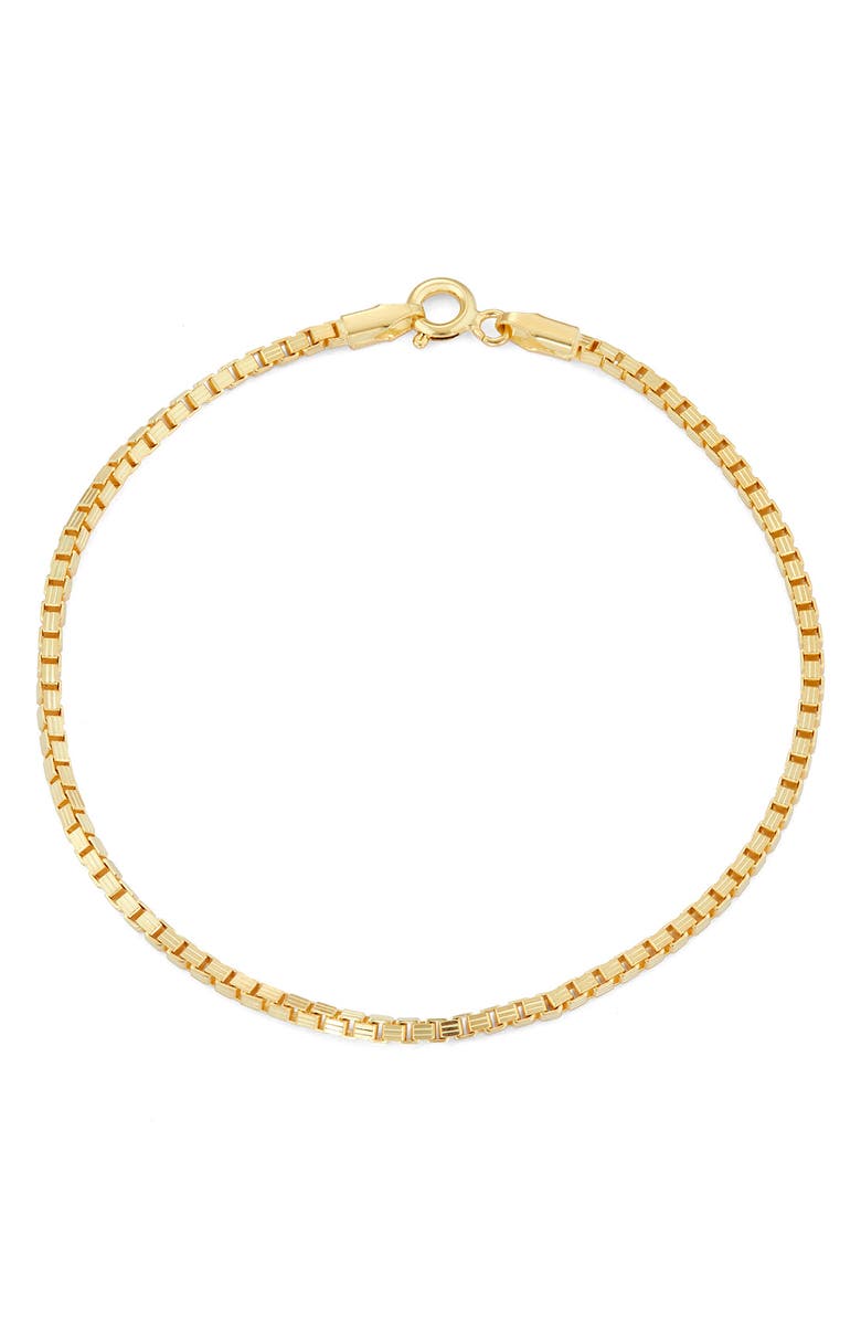 FZN 14K Gold Plated Silver Box Chain Bracelet, Main, color, Yellow