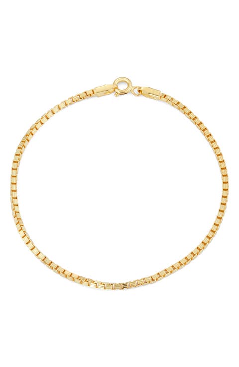 14K Gold Plated Silver Box Chain Bracelet