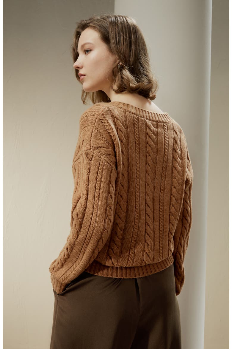 Cable-Knit Wool-Cashmere Blend Sweater, Alternate, color, Toffee