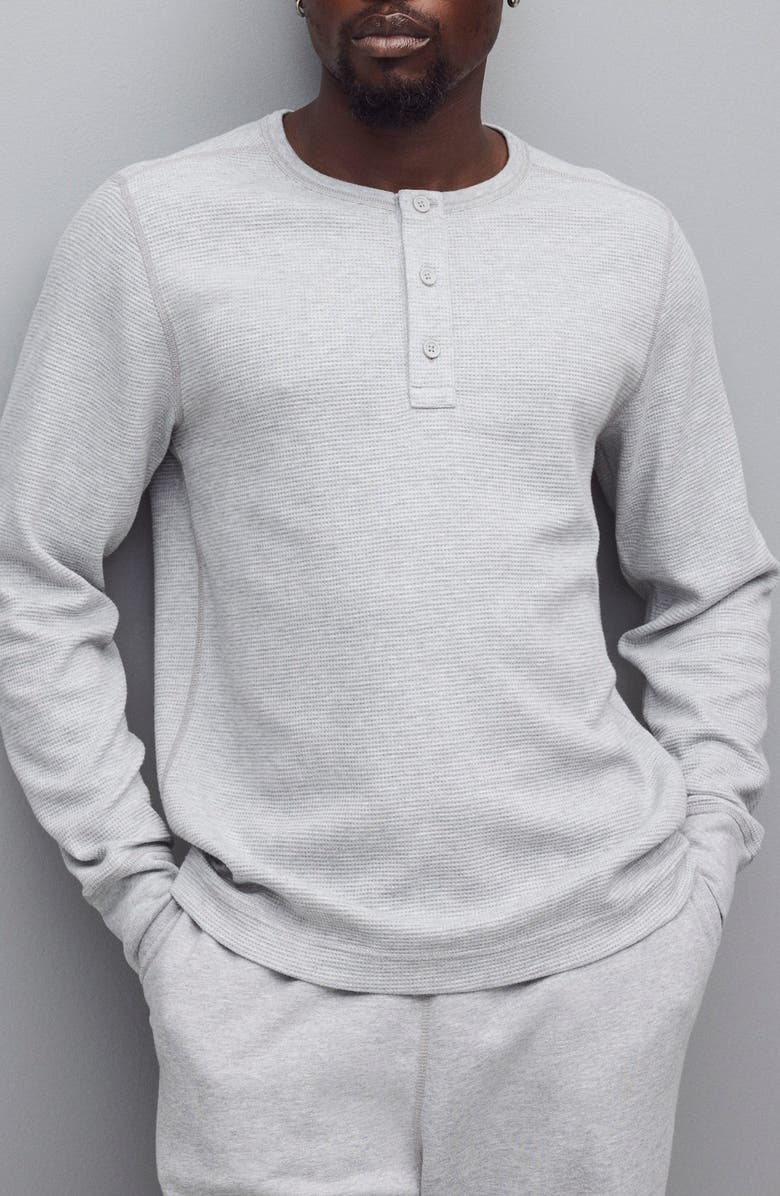 Reigning Champ Standard Fit Lightweight Waffle Knit Henley, Main, color, Heather Grey