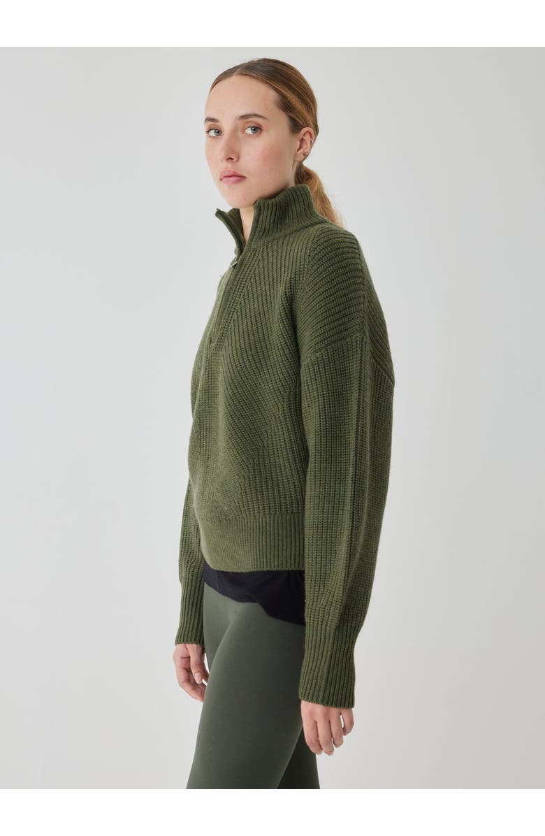 Majestic Filatures Merino Rib Half Zip Mock Neck, Alternate, color, Kaki