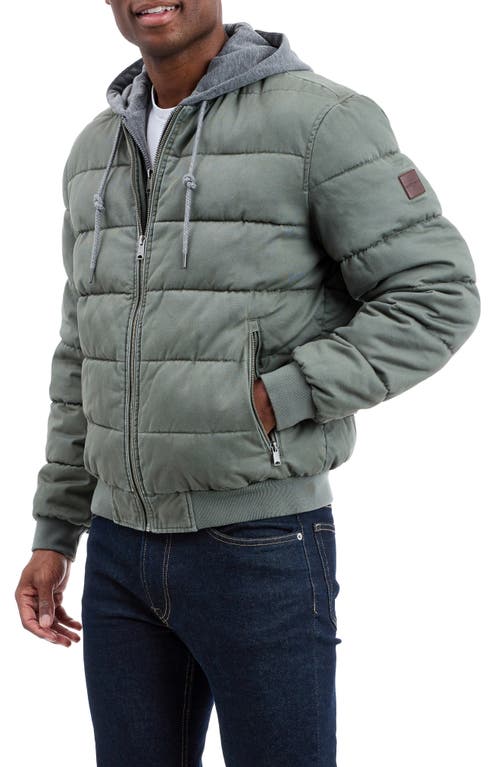 Lucky Brand Cotton Hooded Puffer Bomber Jacket In Gray