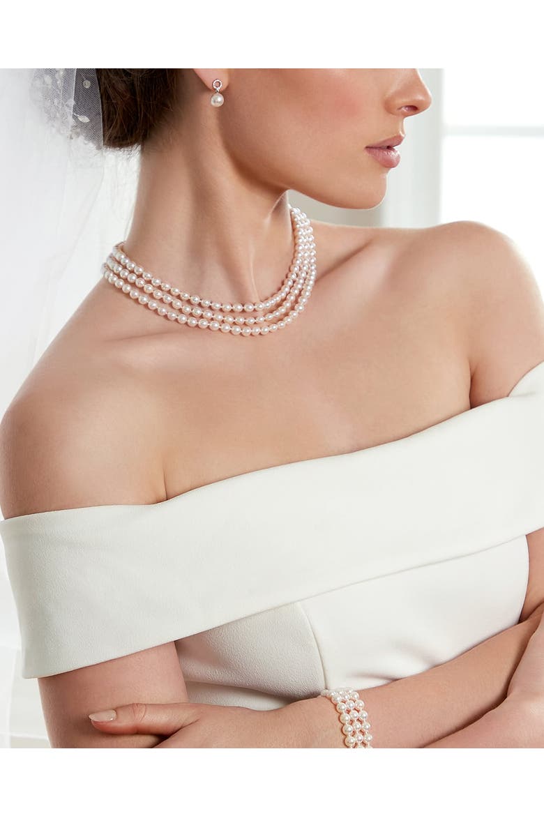 Triple Strand White Akoya Pearl Necklace, Alternate, color, Sterling Silver Clasp