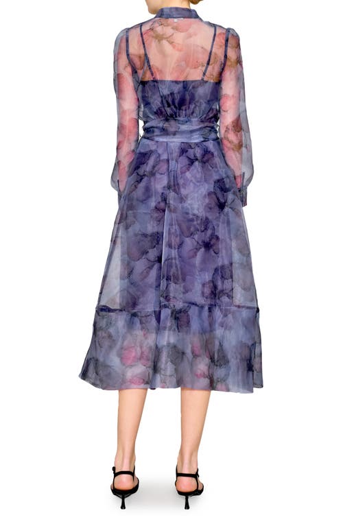 Melloday Long Sleeve Chiffon Dress In Navy/purple Floral