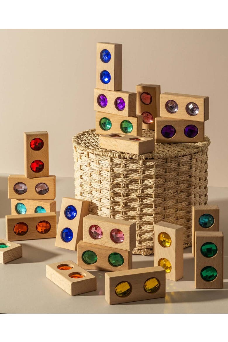 Hero Wooden Building Blocks with Acrylic Gemstones - 20 Pieces, Alternate, color, Multicolor