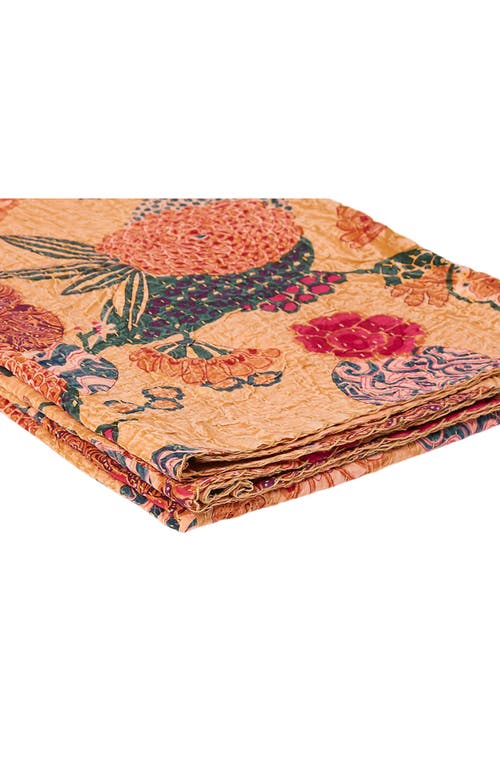 Taj Hotel Vintage Cotton Kantha Throw Blanket In Multi Peach