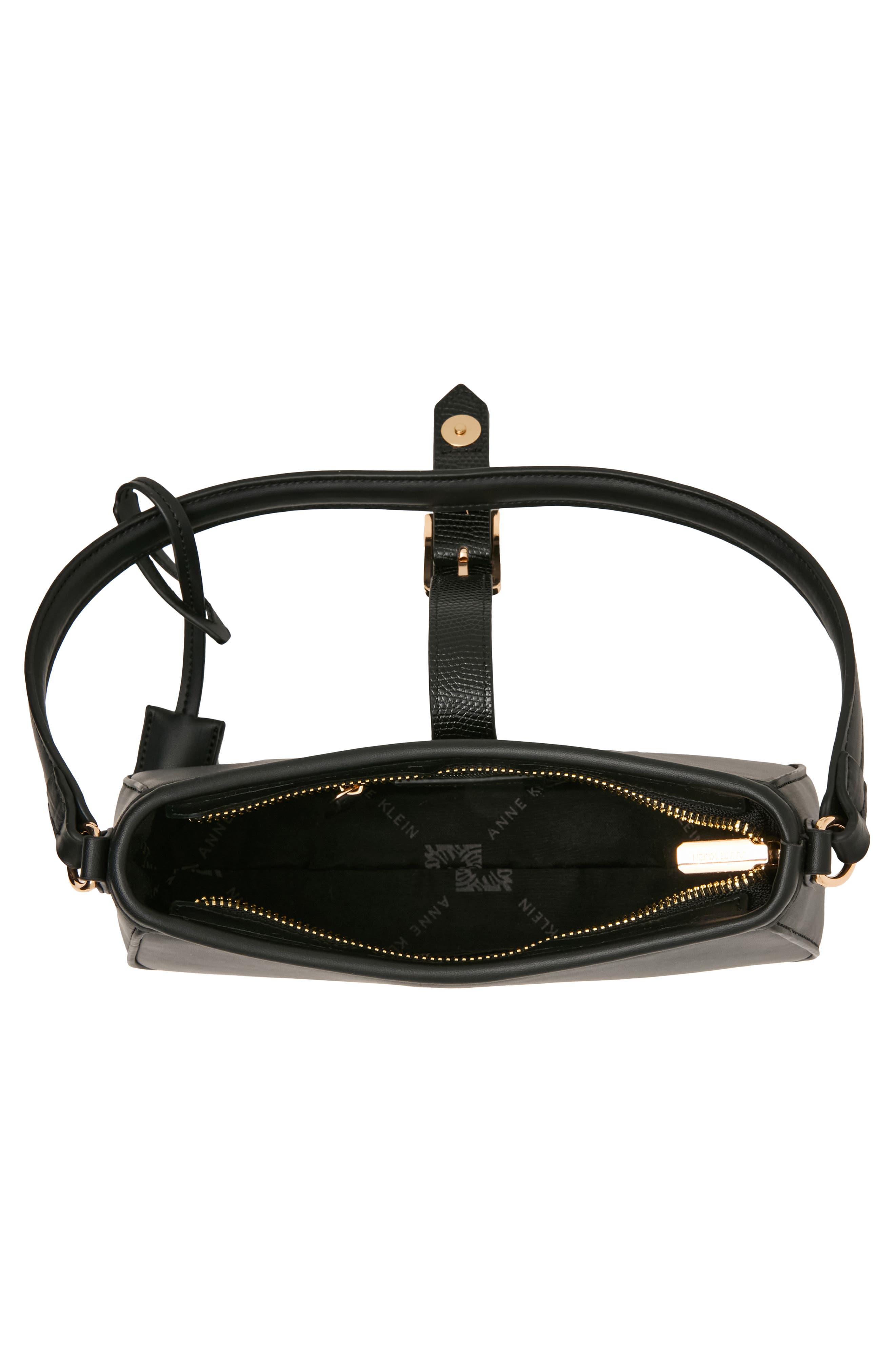 Buckle Faux Leather Shoulder Bag, Alternate, color, BLACK/ BLACK