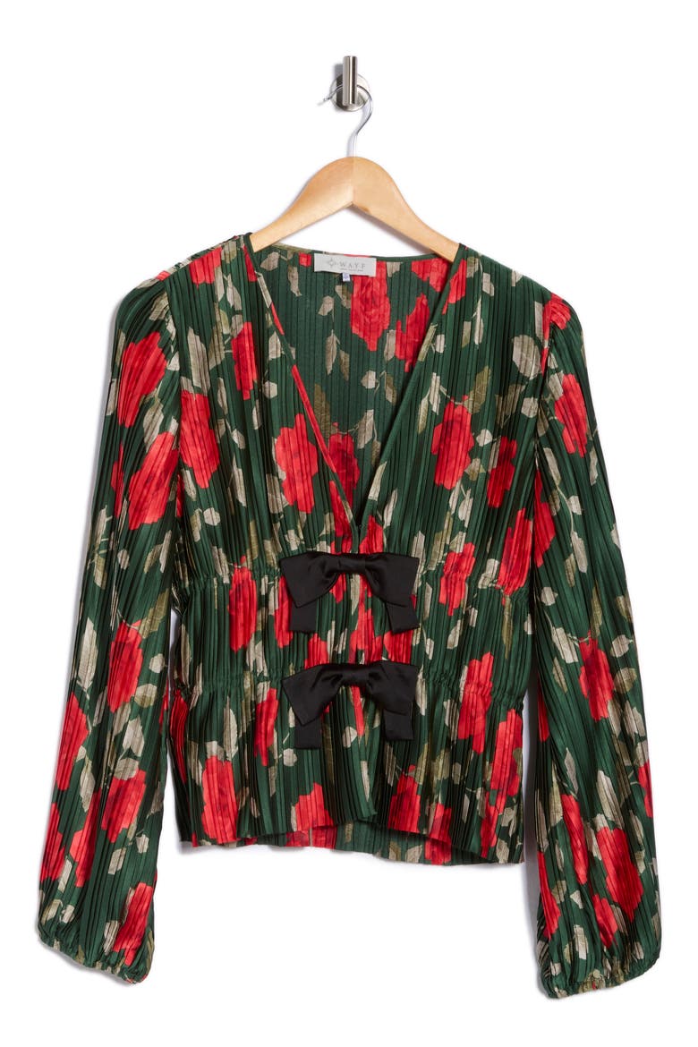 Bow Plissé Top, Alternate, color, EMERALD ROSES