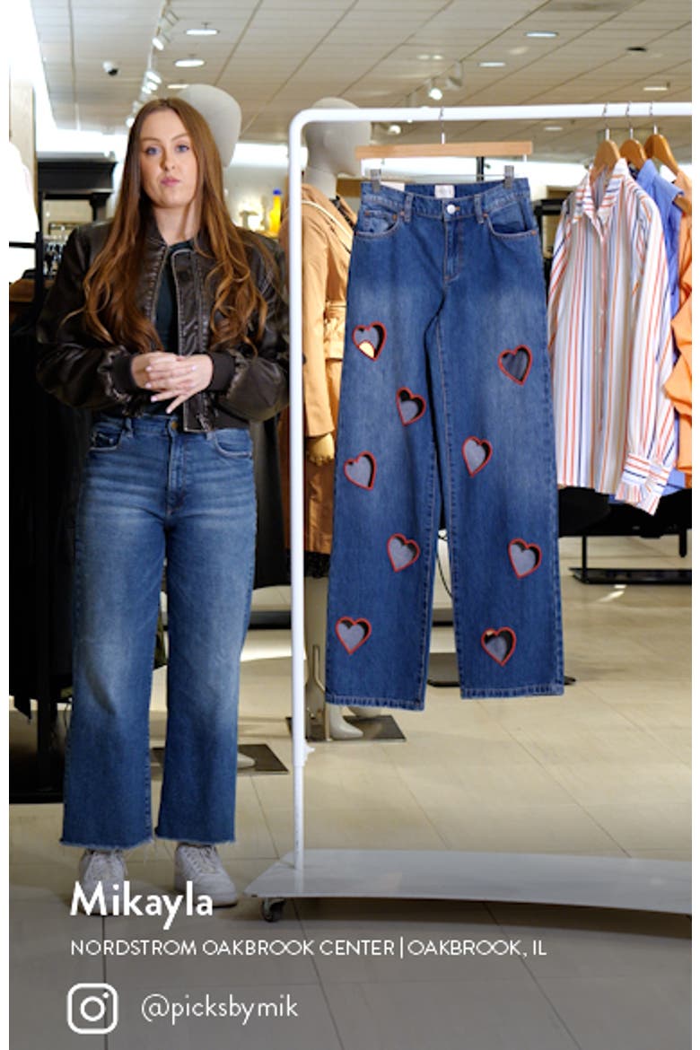 ALICE + OLIVIA Karrie Embroidered Heart Cutout Nonstretch Jeans