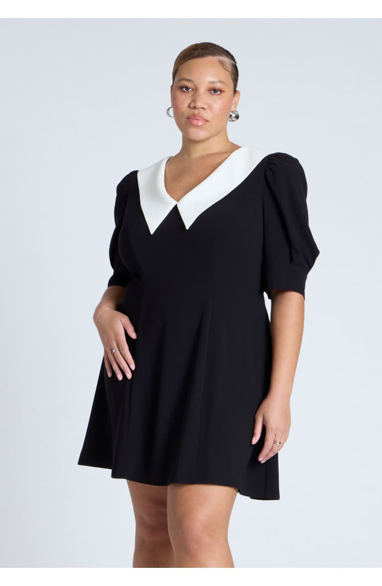 ELOQUII Contrast Collar Mini Dress, Alternate, color, Black Onyx