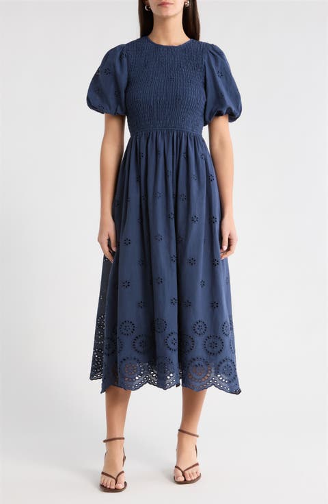 Deana Eyelet Smocked Midi Dress