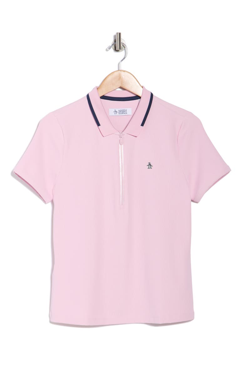 Tipped Quarter Zip Knit Polo, Alternate, color, CHARM PINK