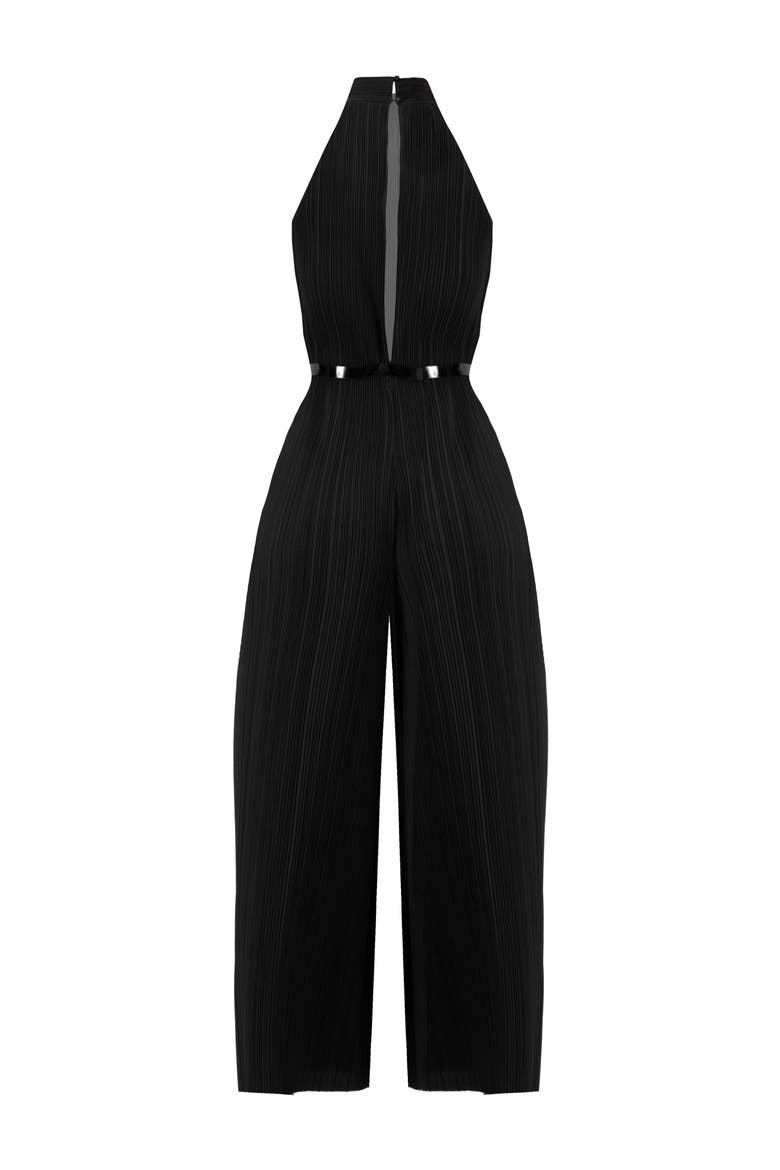 Pleated High-Neck Jumpsuit with Belt, Alternate, color, Black