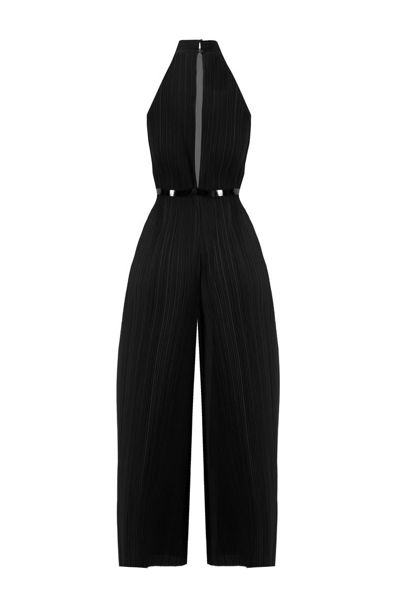 IVONNE Pleated High-Neck Jumpsuit with Belt, Alternate, color, Black