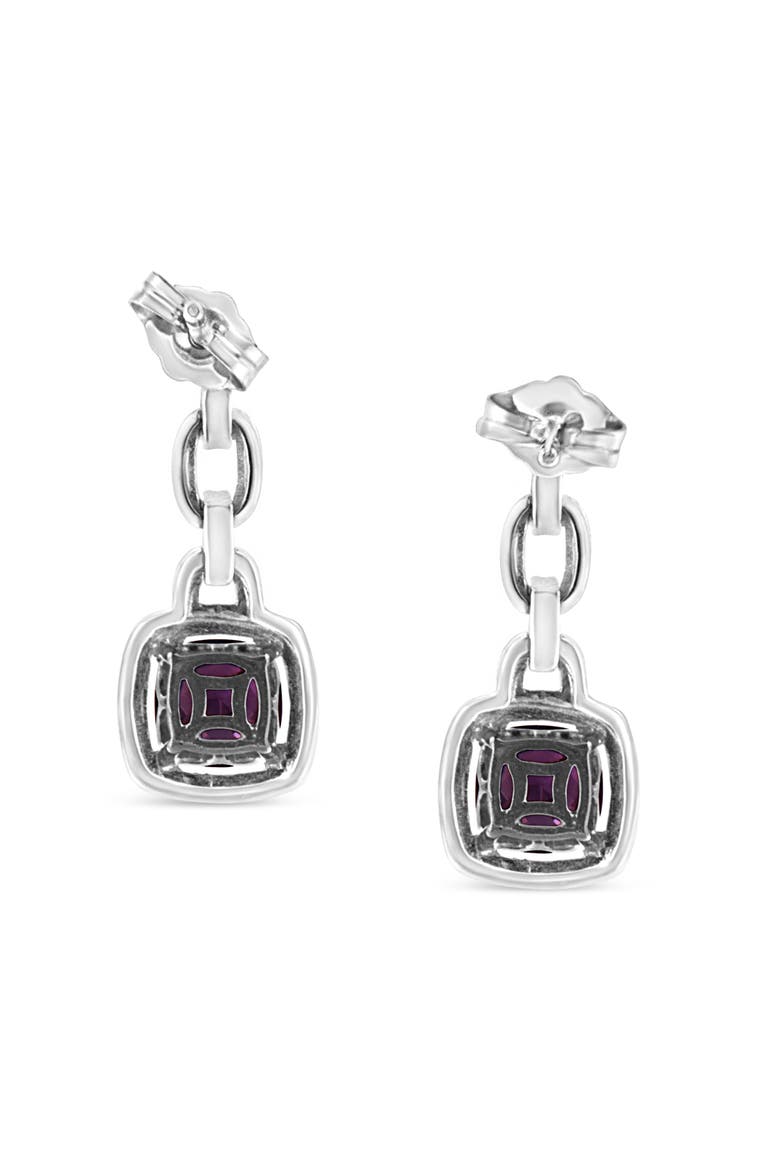 Silver Cushion Purple Amethyst and Diamond Accent Drop and Dangle Earrings, Alternate, color, White