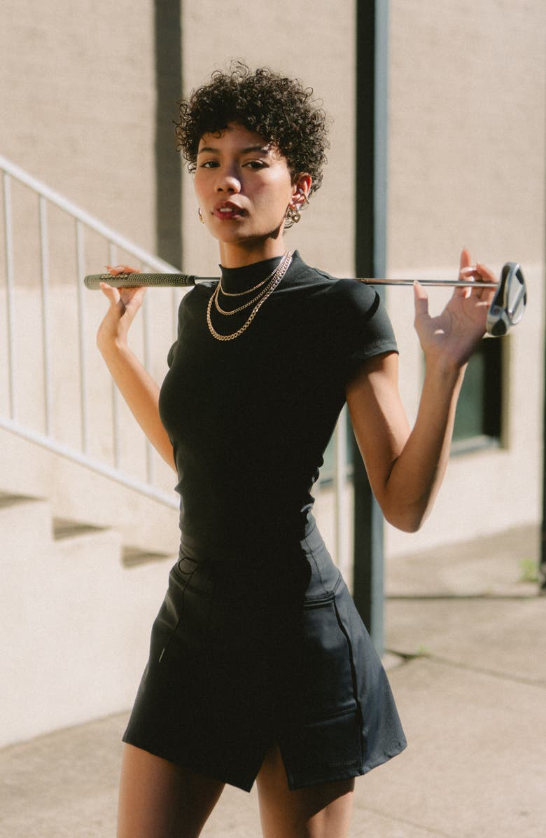 Sierra Madre Golf Ready Mock Neck Short Sleeve Top, Alternate, color, Black