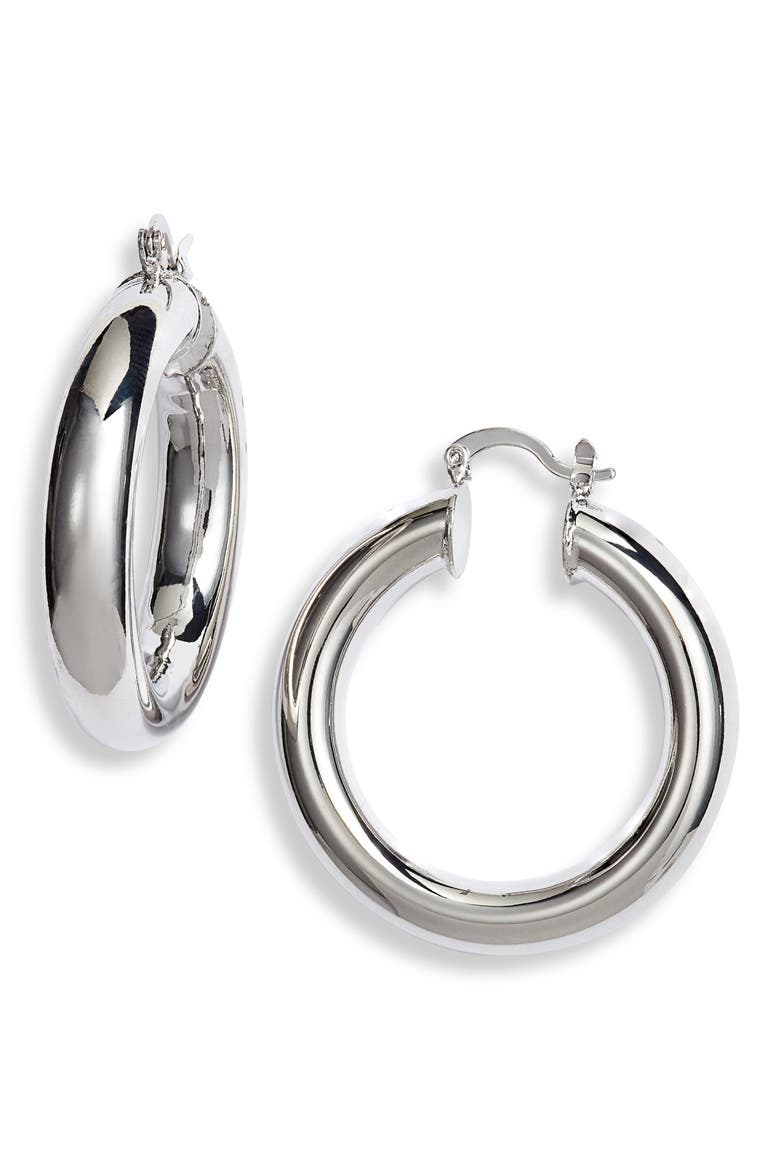 Yve Medium Hoop Earrings, Main, color, SILVER