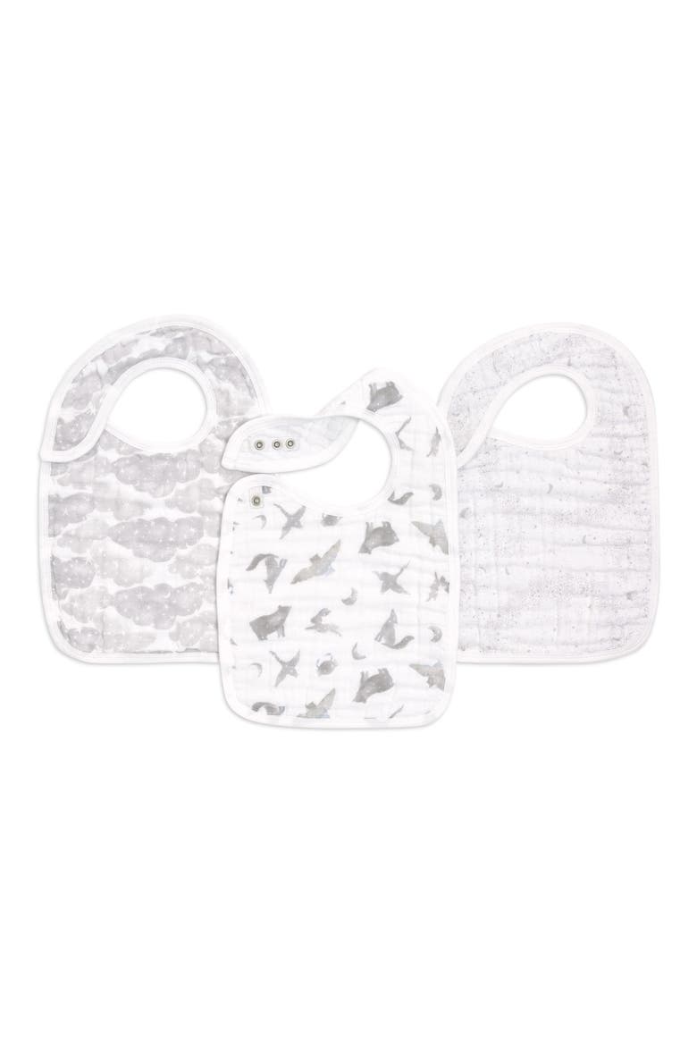 3-Pack Classic Organic Cotton Muslin Snap Bibs, Main, color, MAP THE STARS GREY