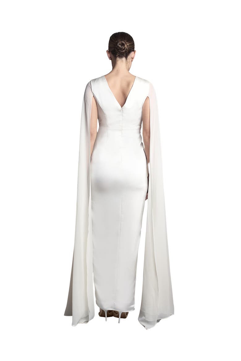 Cape Sleeve Satin Maxi Dress, Alternate, color, Ivory