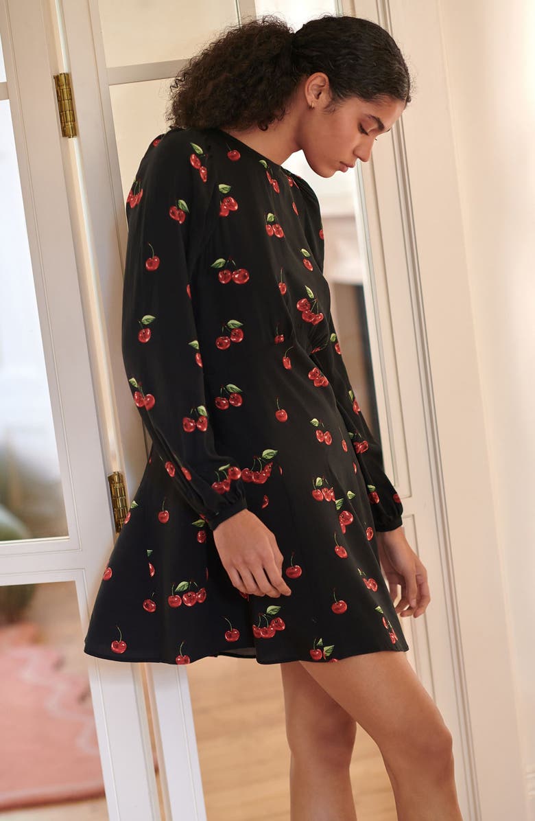 NEXT Cherry Print Long Sleeve Minidress, Alternate, color, Black