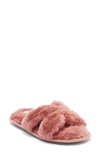 Honeydew H Band Plush Faux Fur Slipper In Pink