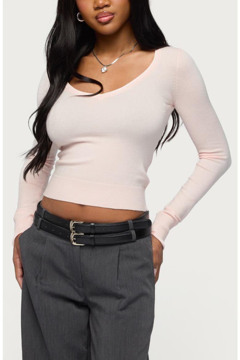 Mercedes Knit V-Neck Crop Top, Main, color, LIGHT-PINK