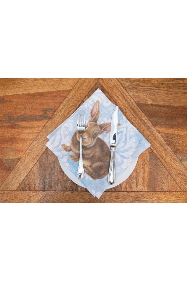 Light Blue Damask Easter Bunny 100% Cotton Set of 6 Cloth Napkins, Alternate, color, Blue