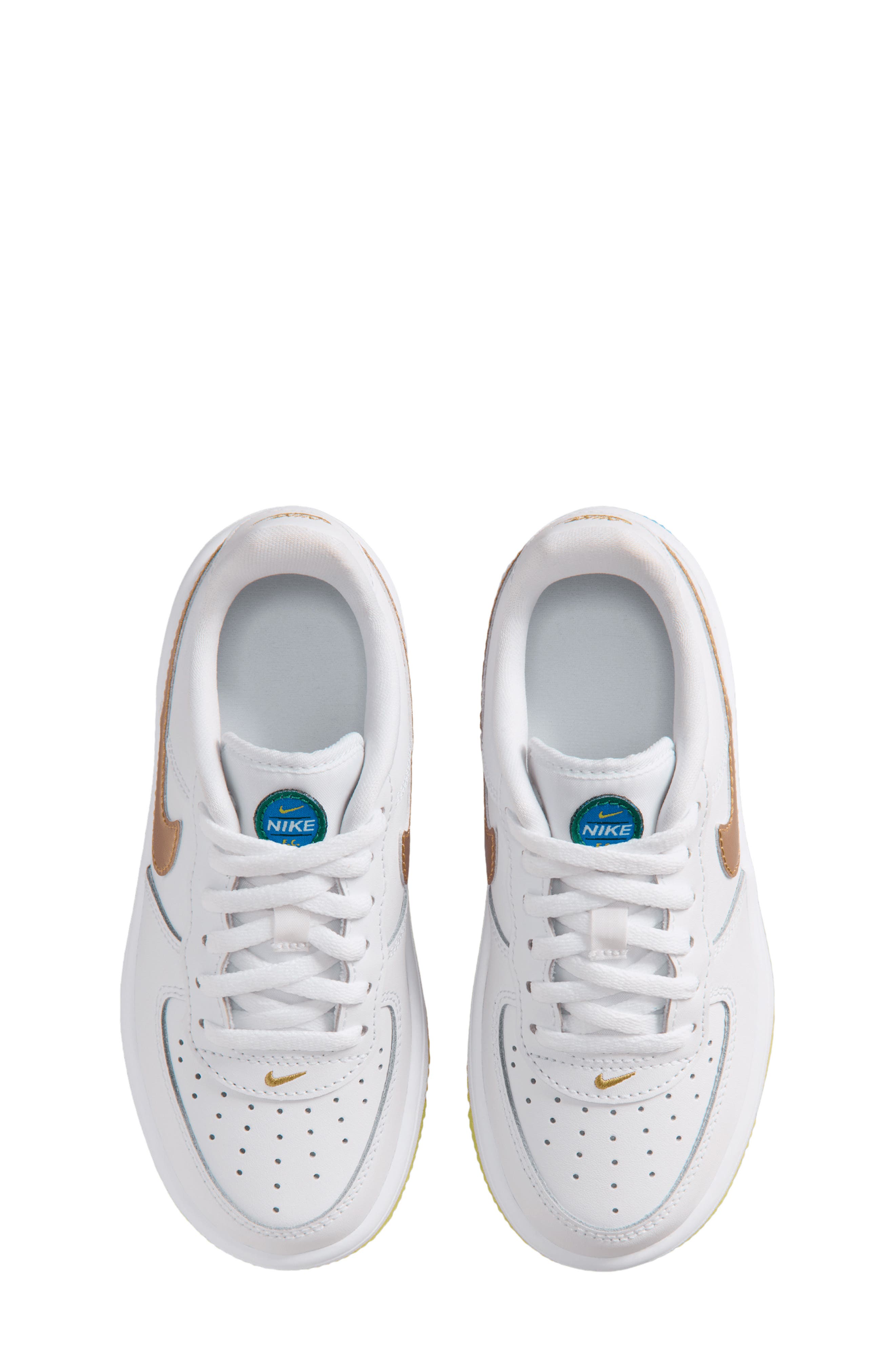 Nike Kids' Air Force 1 Low Basketball Sneaker, Alternate, color, White/ Soar/ Yellow/ Gold