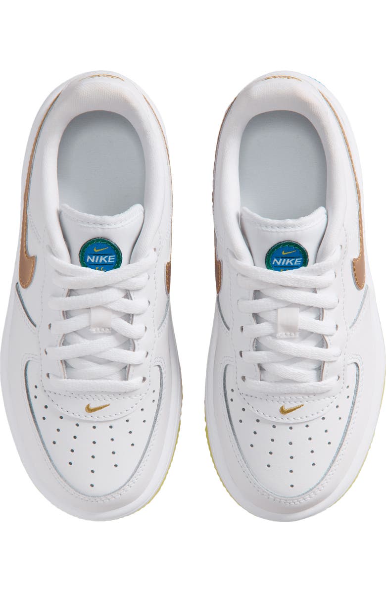 Nike Kids' Air Force 1 Low Basketball Sneaker, Alternate, color, White/ Soar/ Yellow/ Gold