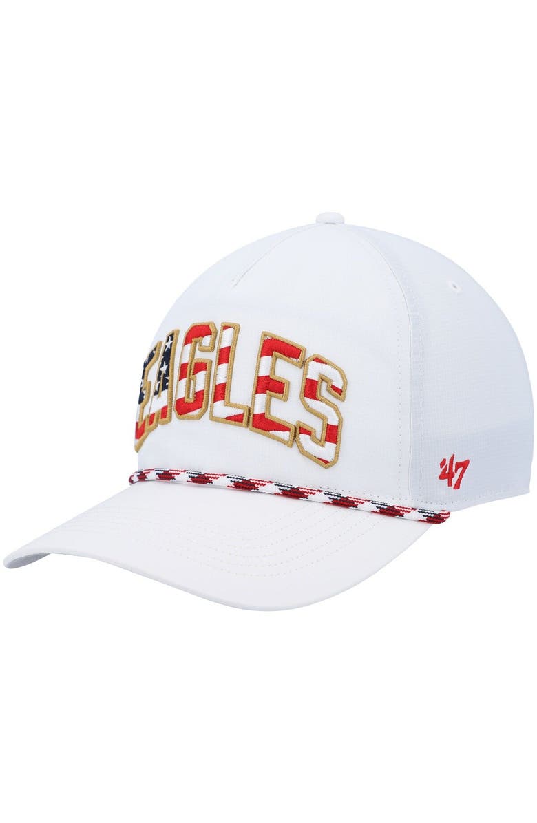 '47 Men's '47 White Philadelphia Eagles Hitch Stars and Stripes Trucker Adjustable Hat, Main, color,